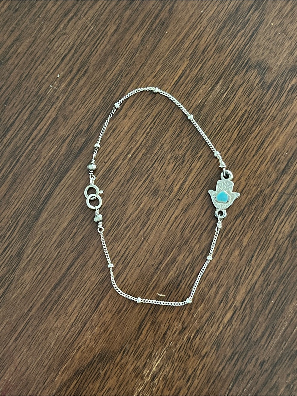 Silver Hamsa Hand Bracelet with Turquoise Accent